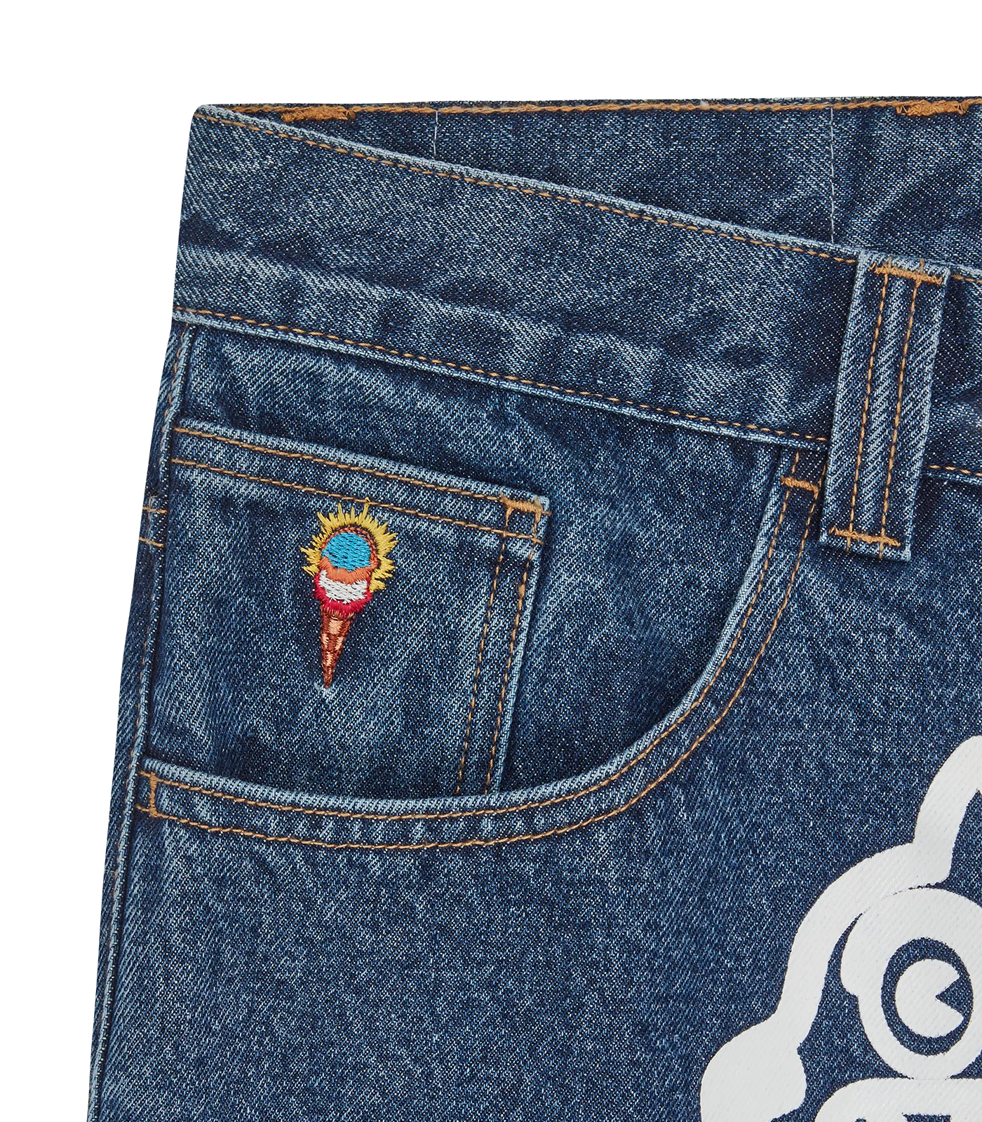 RUNNING DOG DOUBLE SCOOP DENIM PANTS - MID WASH BLUE - Image 6