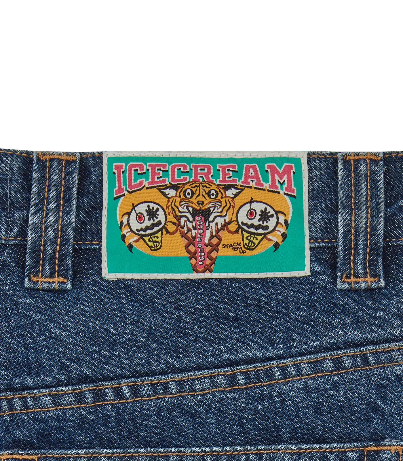 RUNNING DOG DOUBLE SCOOP DENIM PANTS - MID WASH BLUE - Image 7