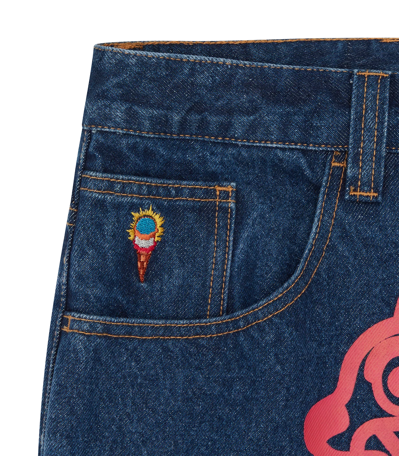 RUNNING DOG DOUBLE SCOOP DENIM PANT - MID WASH BLUE - Image 4
