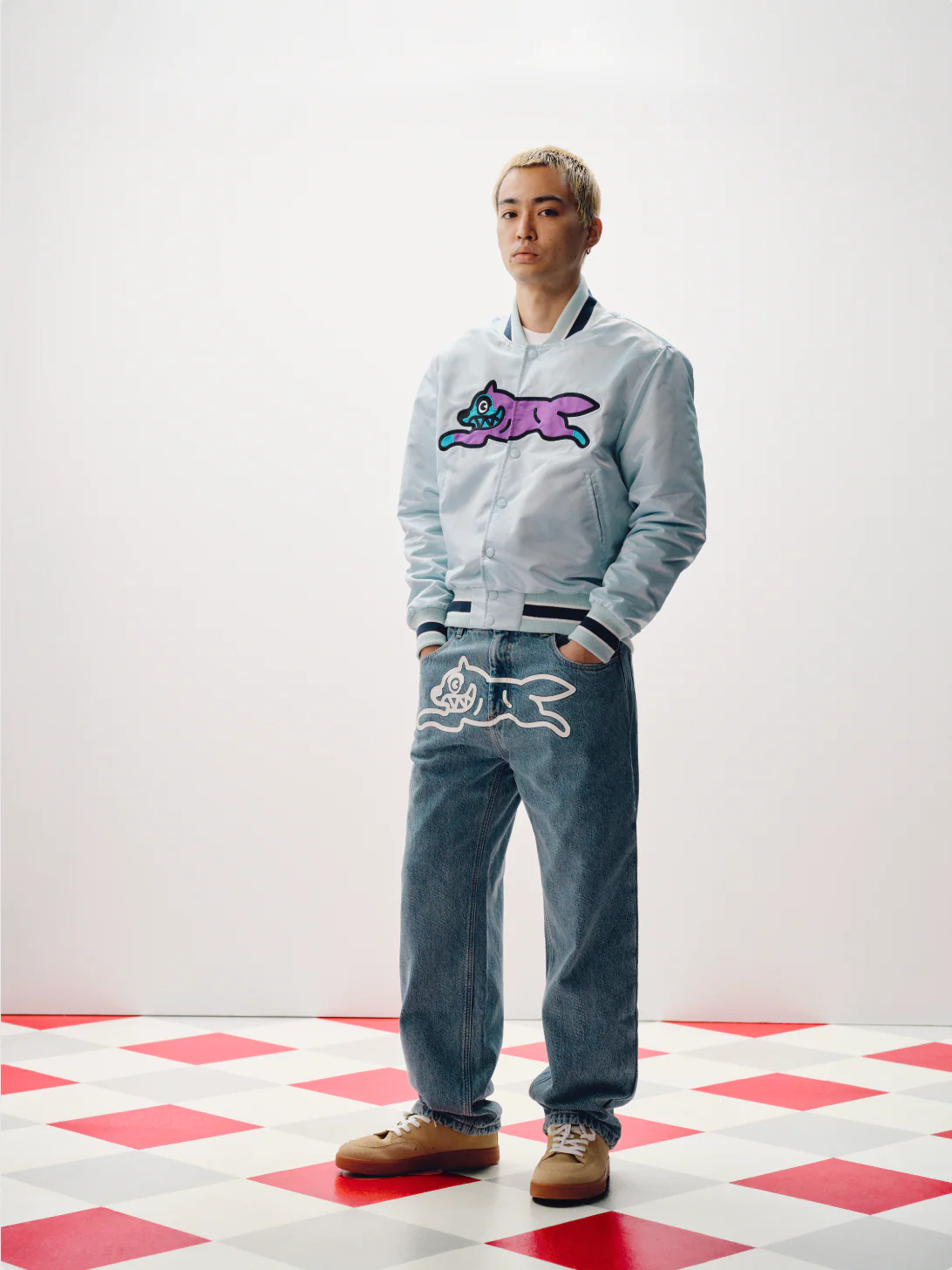 RUNNING DOG SATIN BOMBER JACKET - ICE BLUE - Image 3