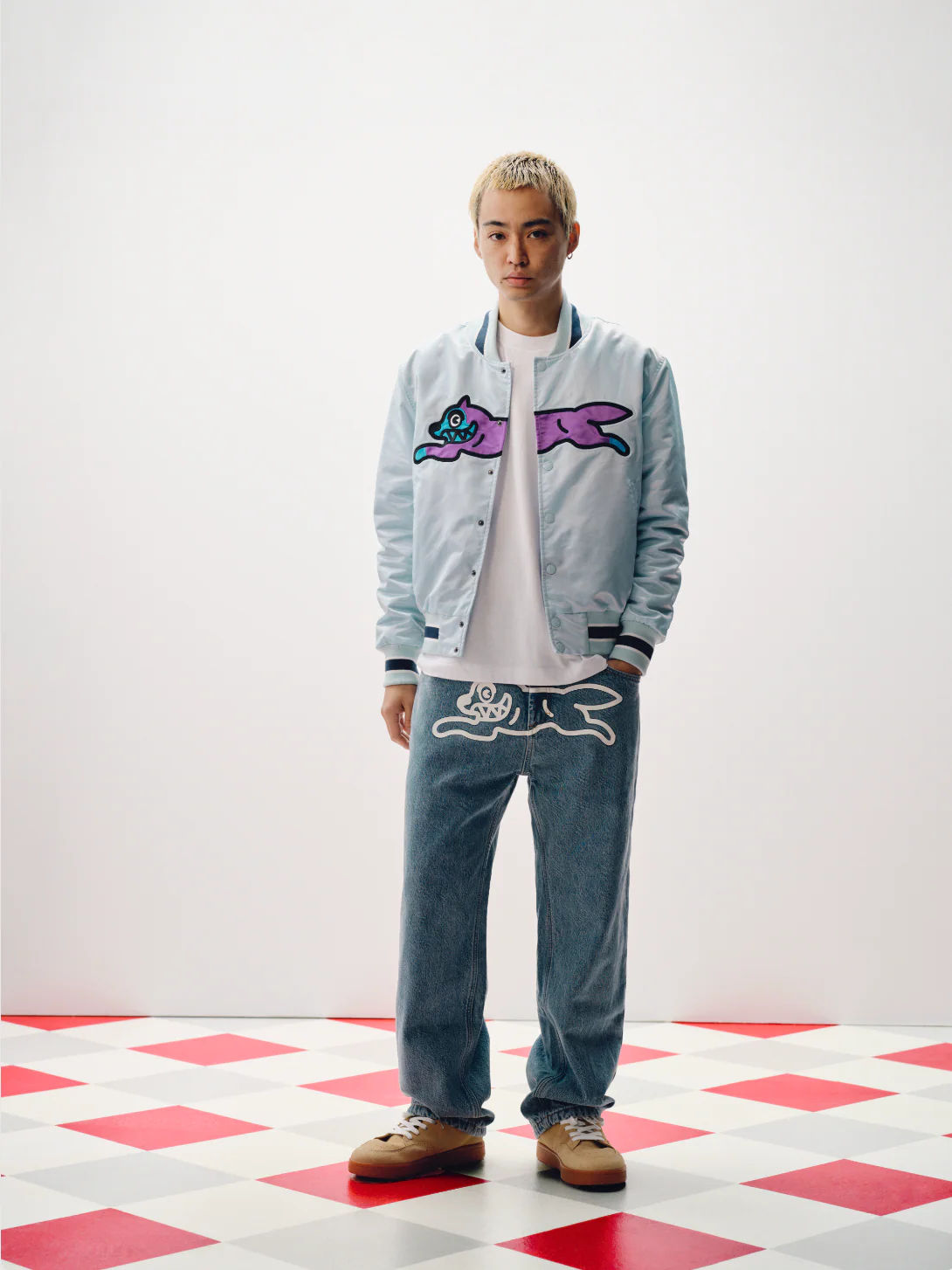 RUNNING DOG SATIN BOMBER JACKET - ICE BLUE - Image 4