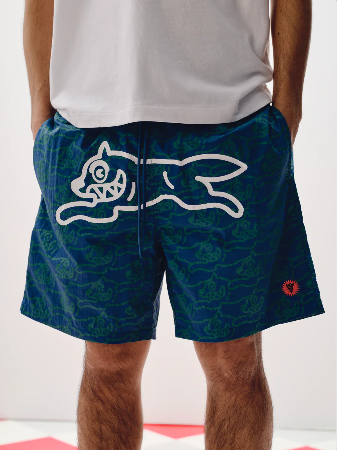 RUNNING DOG SWIM SHORTS - NAVY/GREEN - Image 3