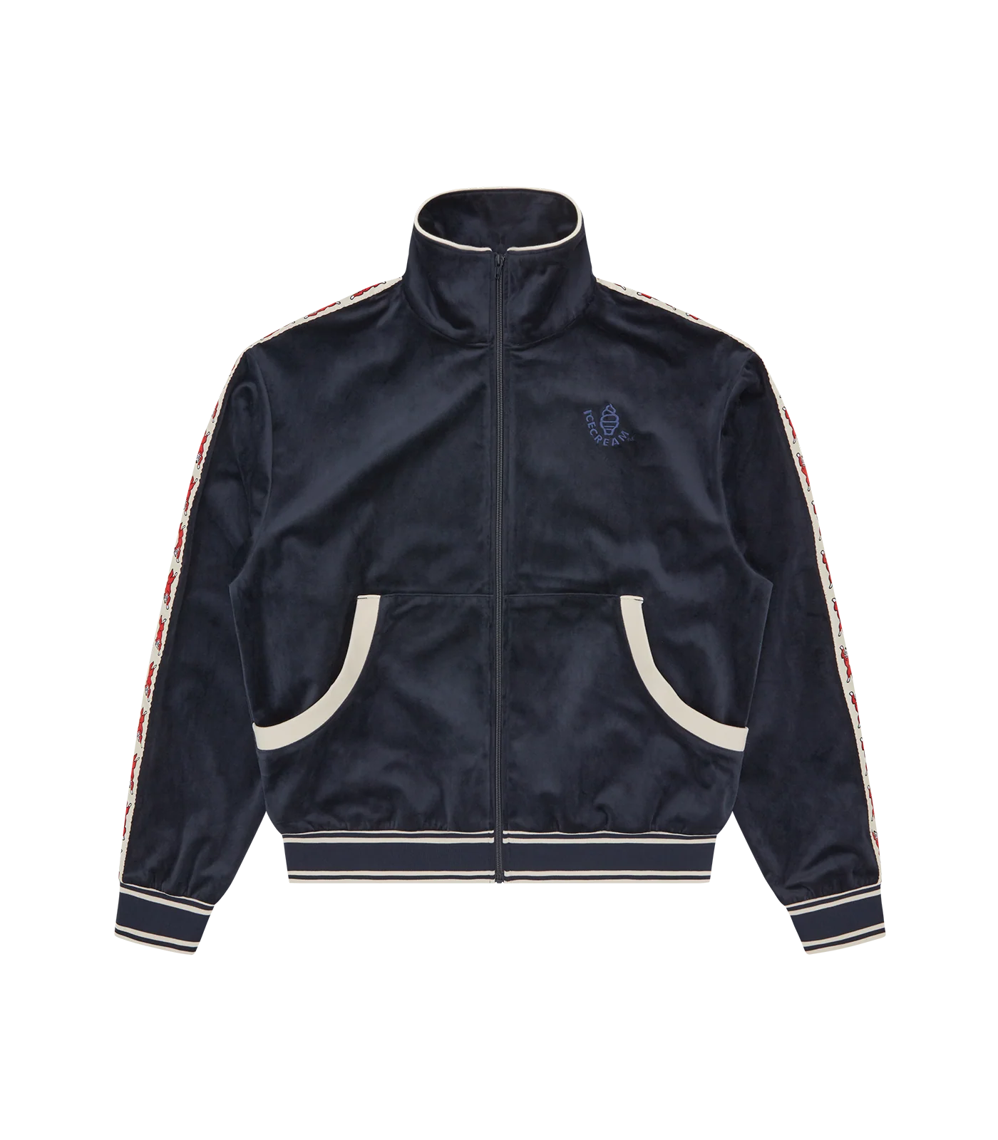 RUNNING DOG TAPED VELOUR TRACK TOP - NAVY
