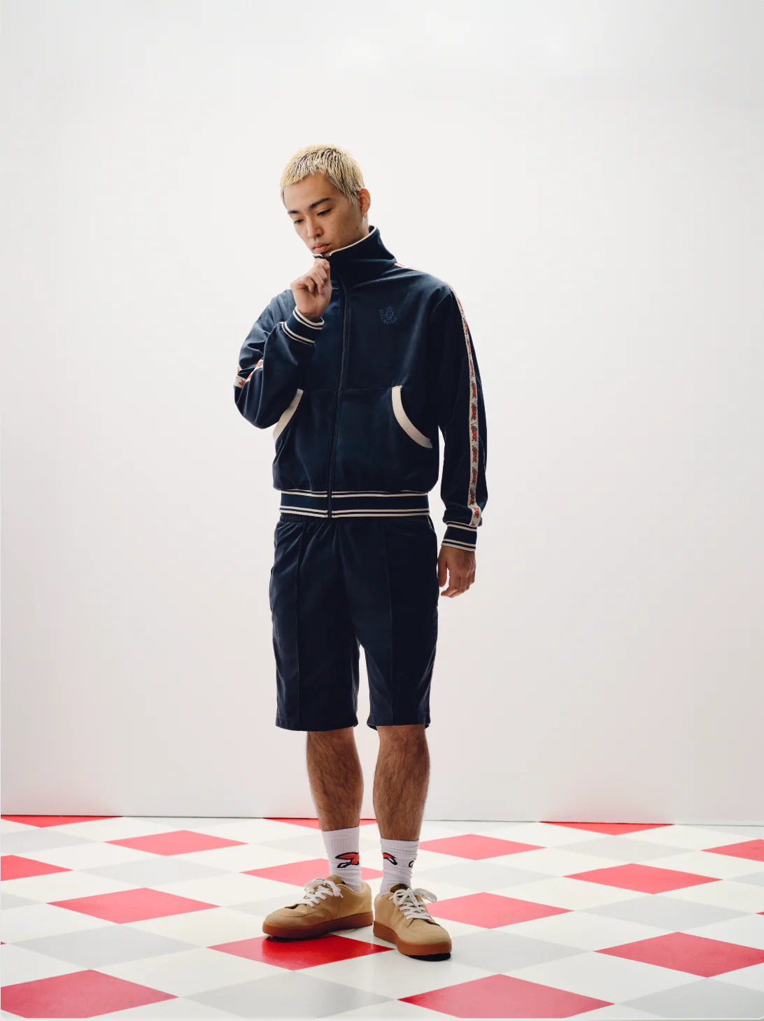 RUNNING DOG TAPED VELOUR TRACK TOP - NAVY - Image 3