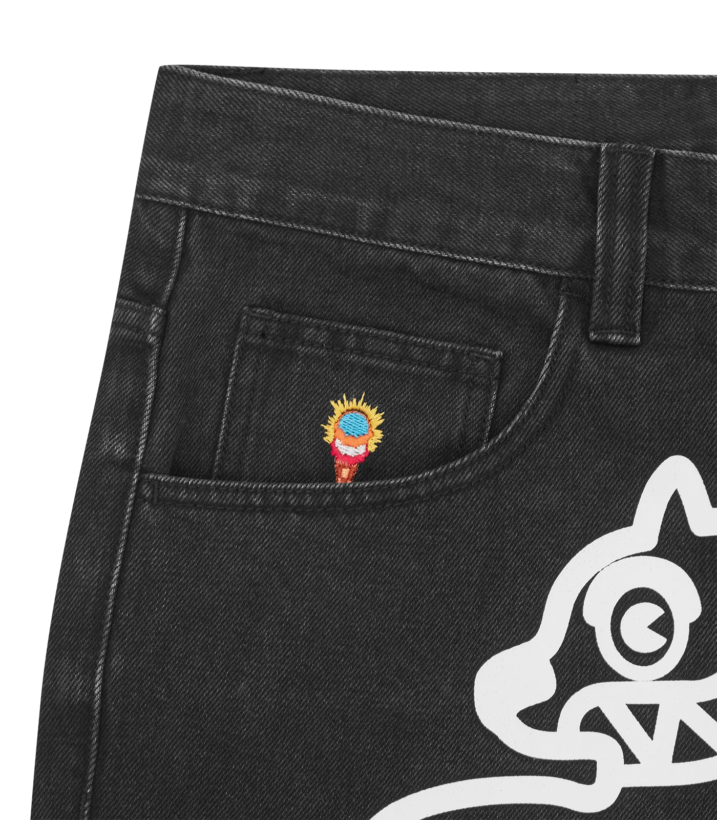 RUNNING DOG TRIPLE SCOOP DENIM PANTS - BLACK - Image 4