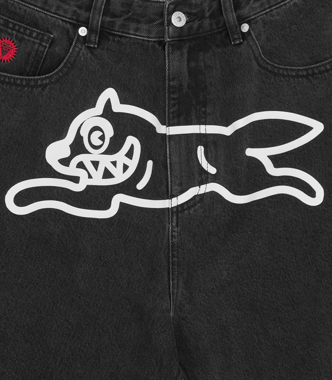 RUNNING DOG TRIPLE SCOOP DENIM SHORTS - BLACK - Image 4