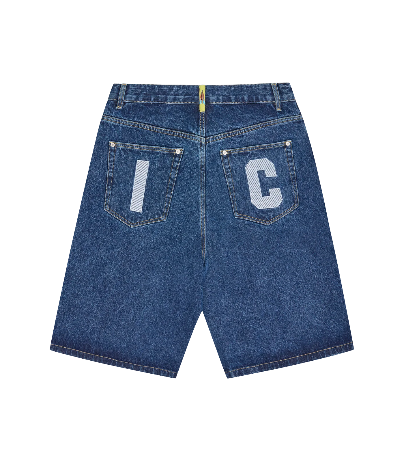 RUNNING DOG TRIPLE SCOOP DENIM SHORTS - MID WASH BLUE - Image 4