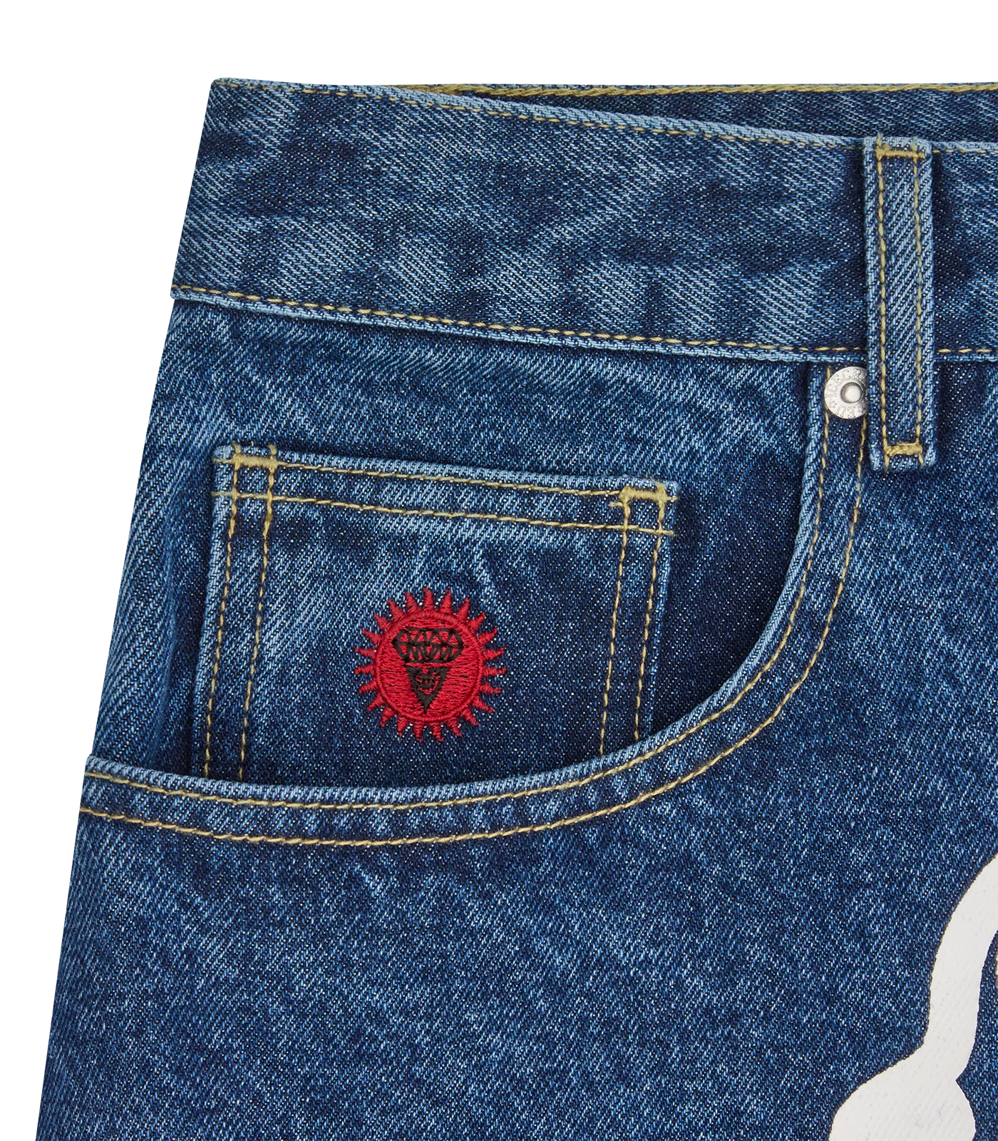 RUNNING DOG TRIPLE SCOOP DENIM SHORTS - MID WASH BLUE - Image 5