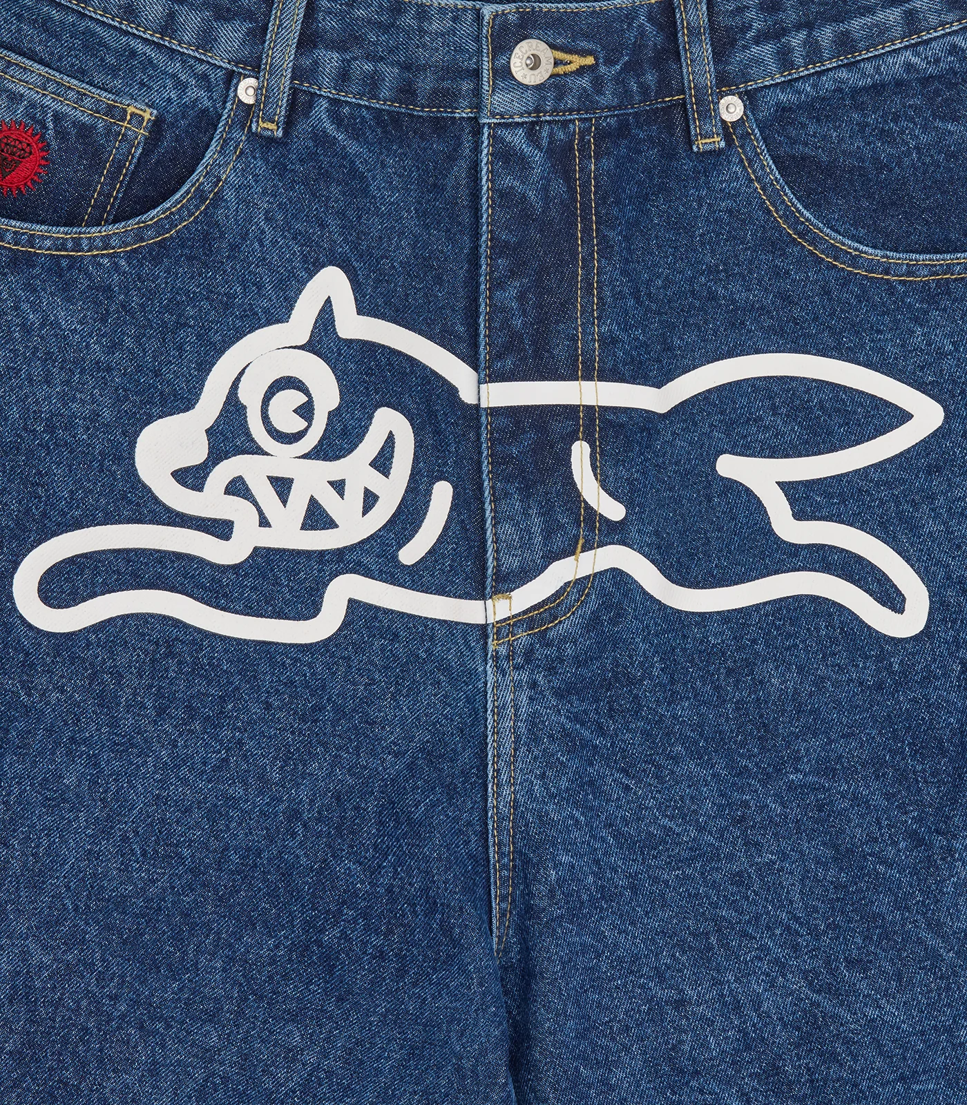 RUNNING DOG TRIPLE SCOOP DENIM SHORTS - MID WASH BLUE - Image 6