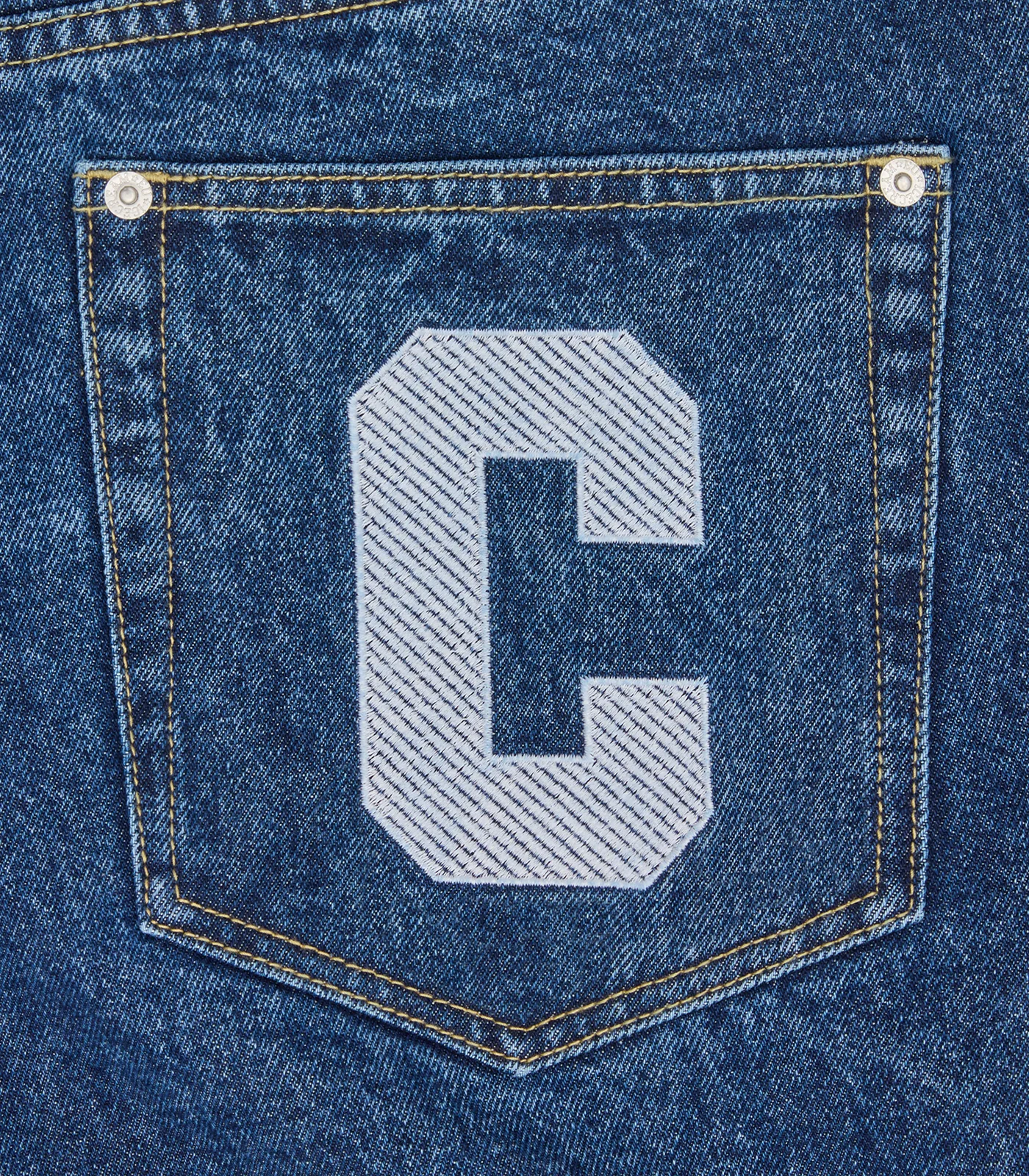 RUNNING DOG TRIPLE SCOOP DENIM SHORTS - MID WASH BLUE - Image 8