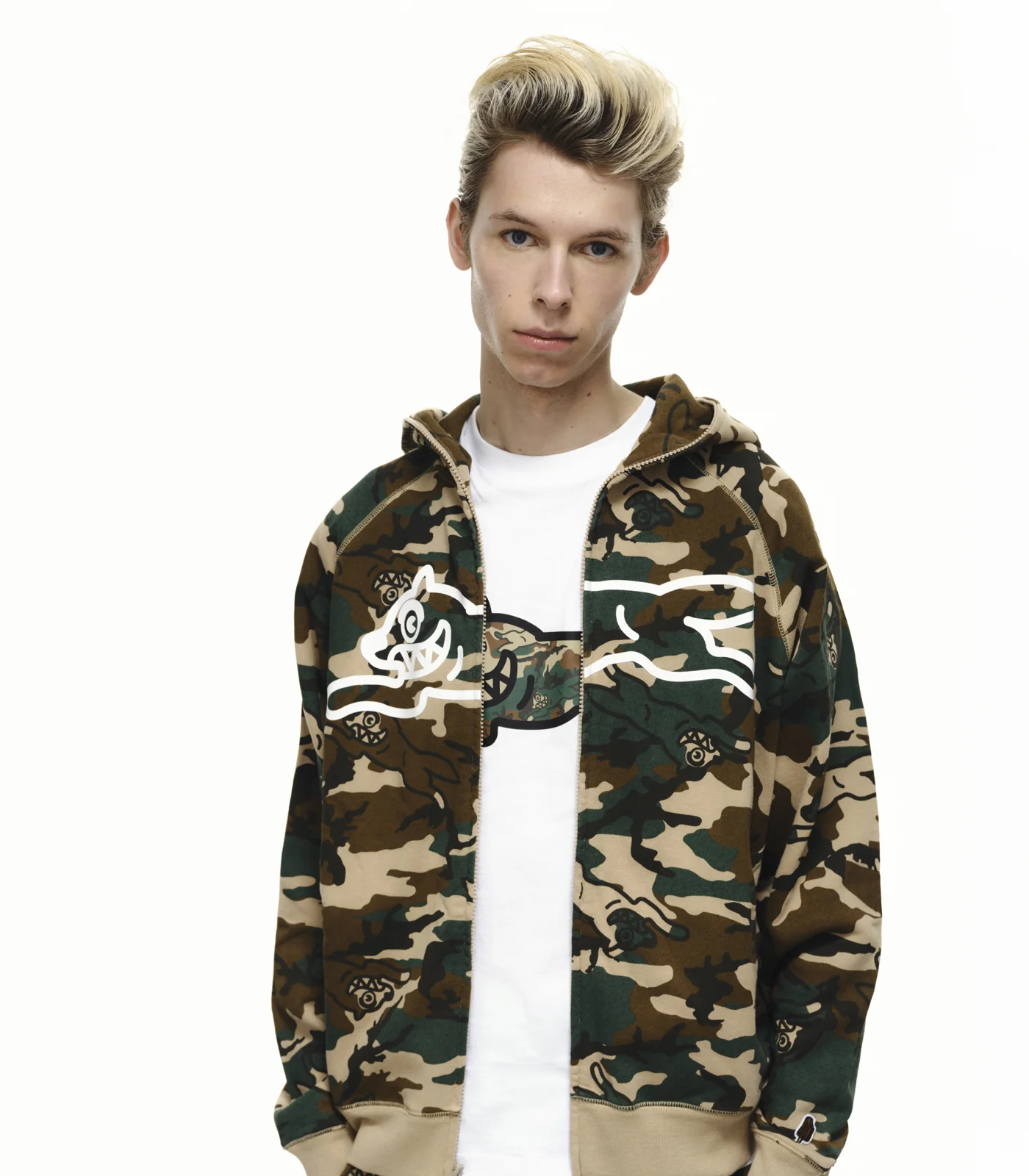 RUNNING DOG WOODLAND CAMO ZIP THROUGH HOOD - MULTI - Image 5