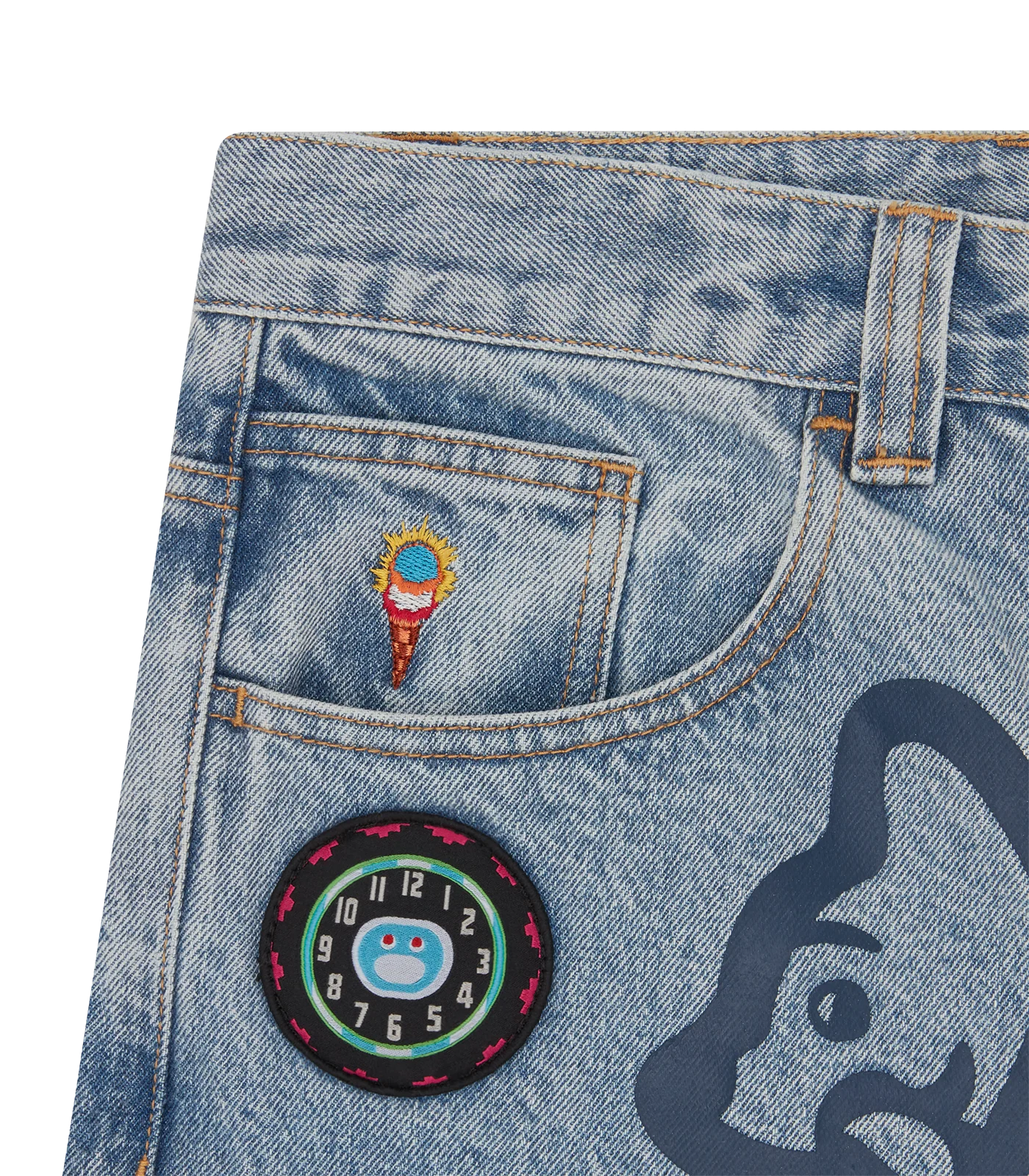 RUNNING PUPPY PATCH TRIPLE SCOOP DENIM PANT - HEAVY WASH BLUE - Image 5