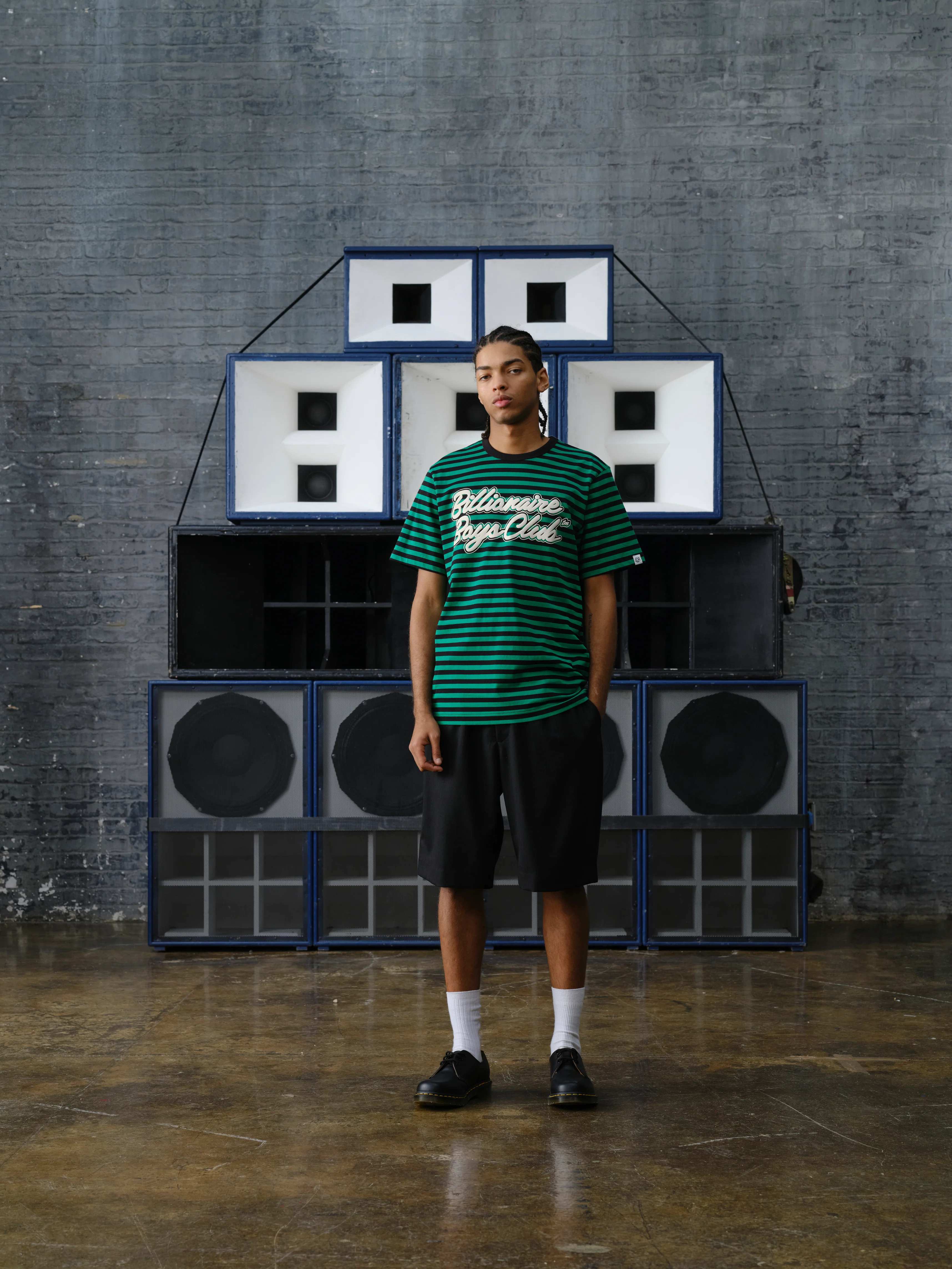 SCRIPT ASTRO STRIPE T-SHIRT - GREEN/BLACK STRIPE - Image 3