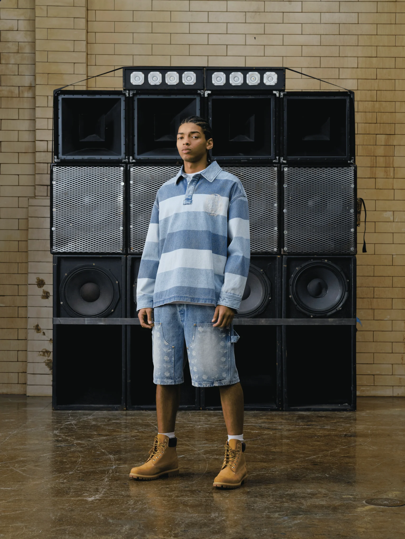 SCRIPT DENIM LONG SLEEVE RUGBY SHIRT - LIGHT WASH BLUE - Image 3