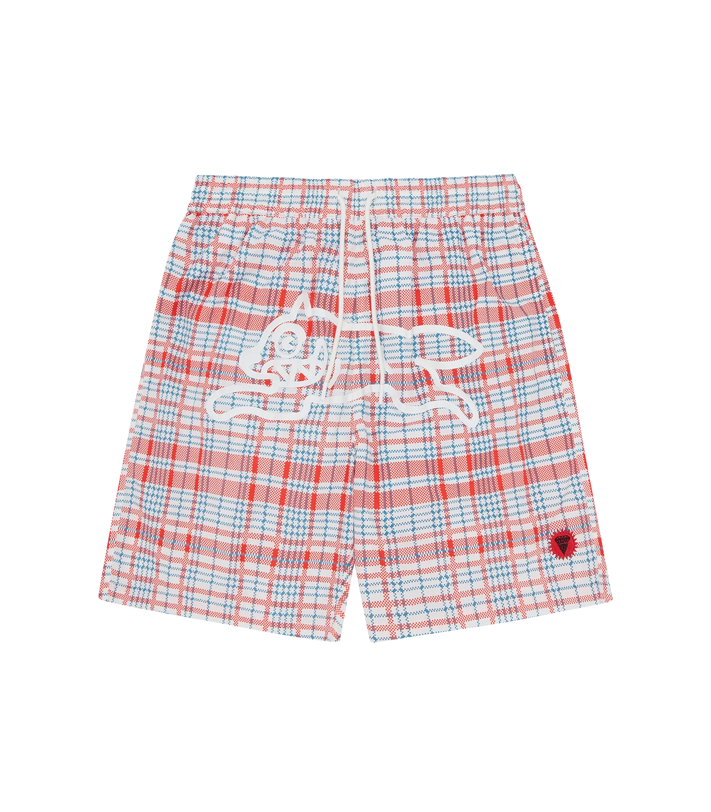 SHOPPER RUNNING DOG SWIM SHORTS - RED CHECK
