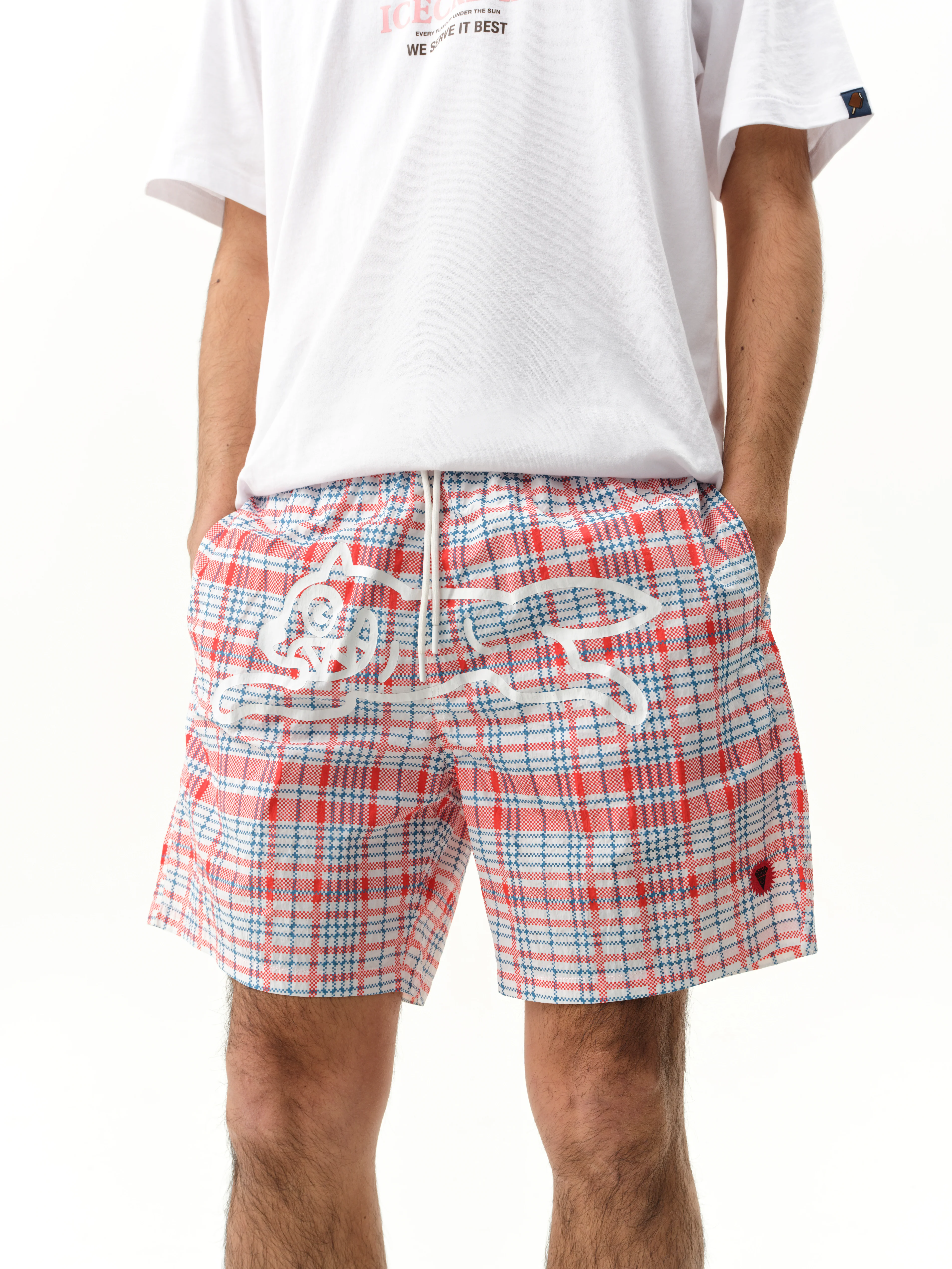 SHOPPER RUNNING DOG SWIM SHORTS - RED CHECK - Image 3