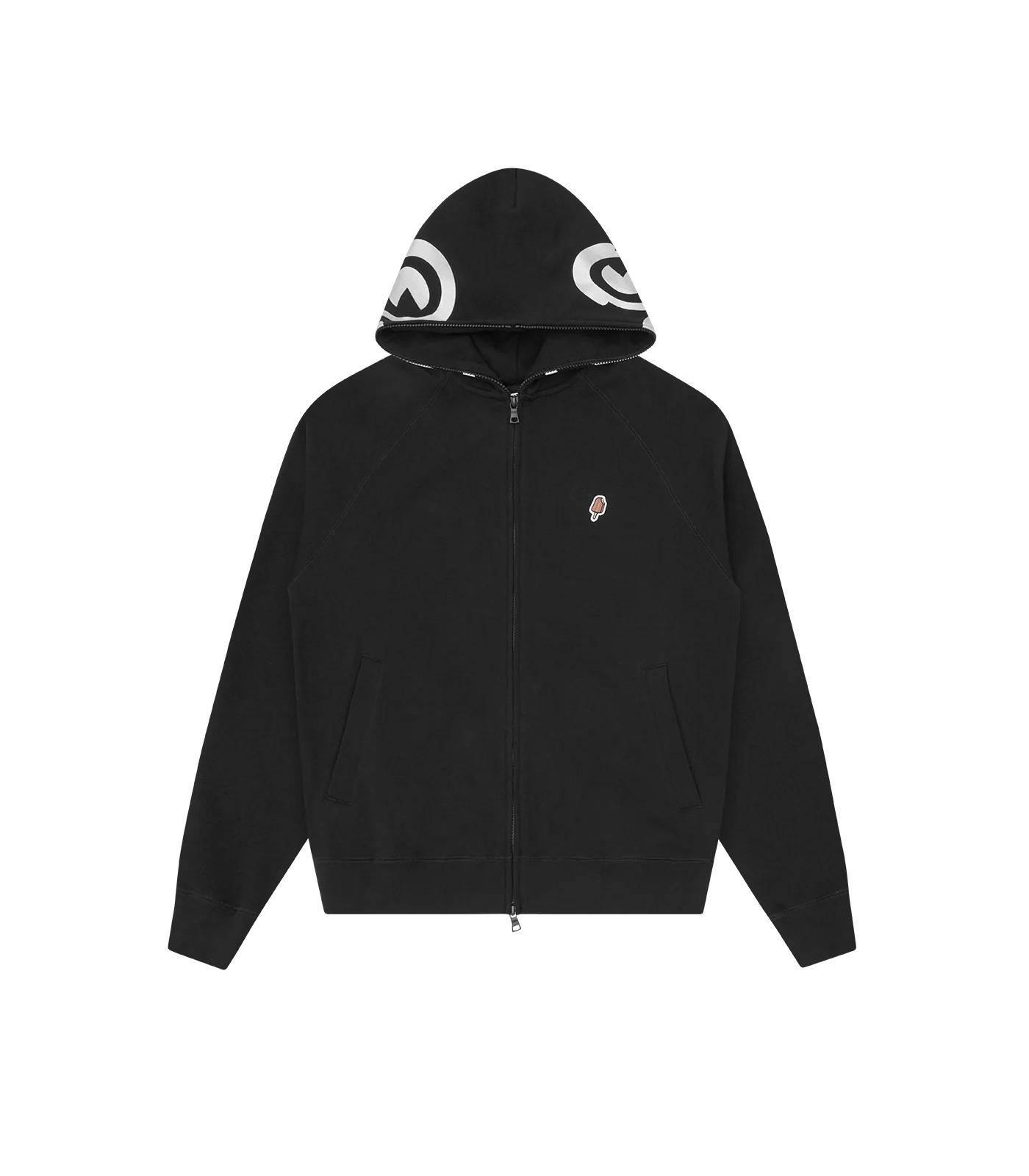SMILEY ZIP THROUGH HOOD - BLACK