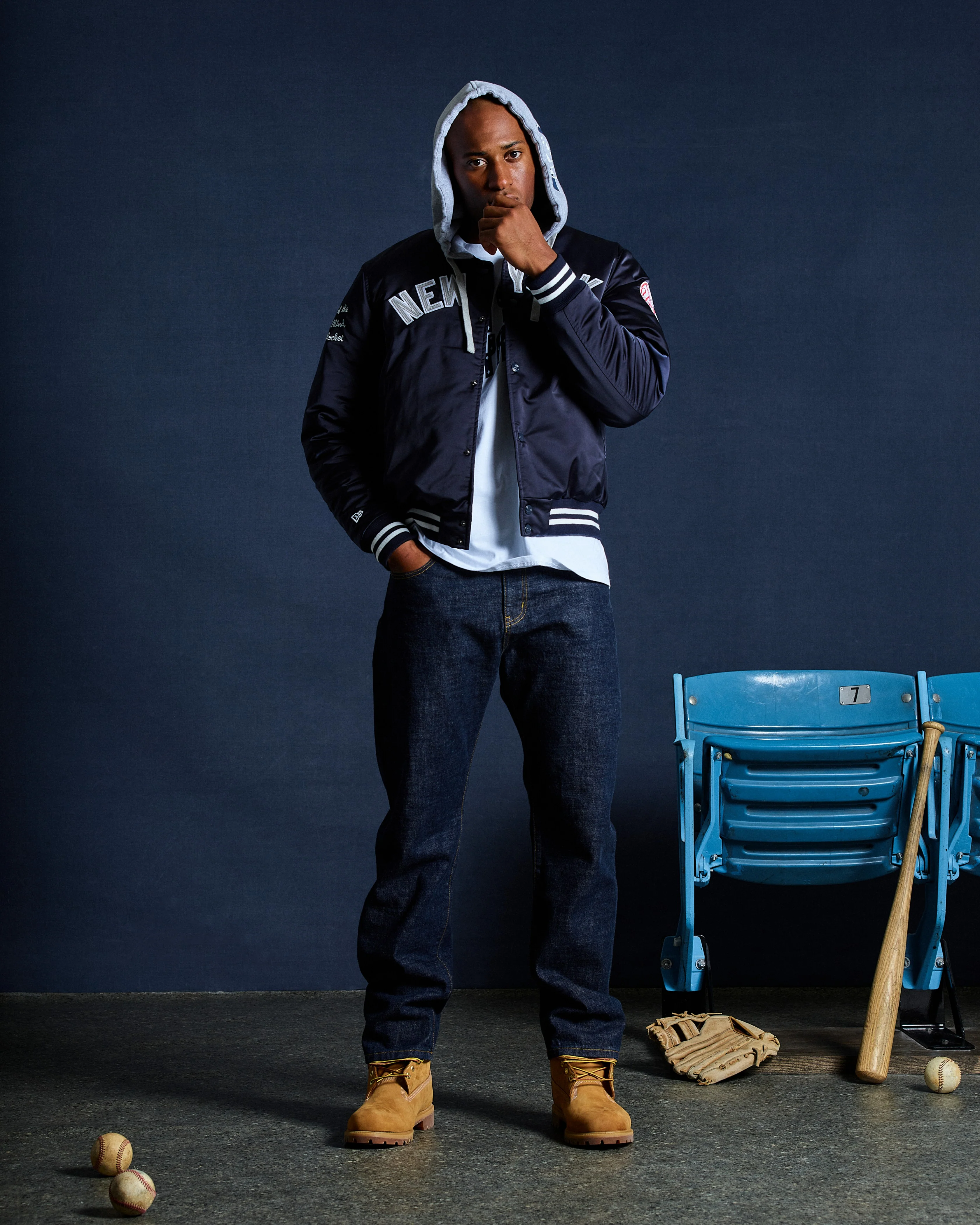 NYY SATIN STADIUM JACKET - NAVY - Image 3