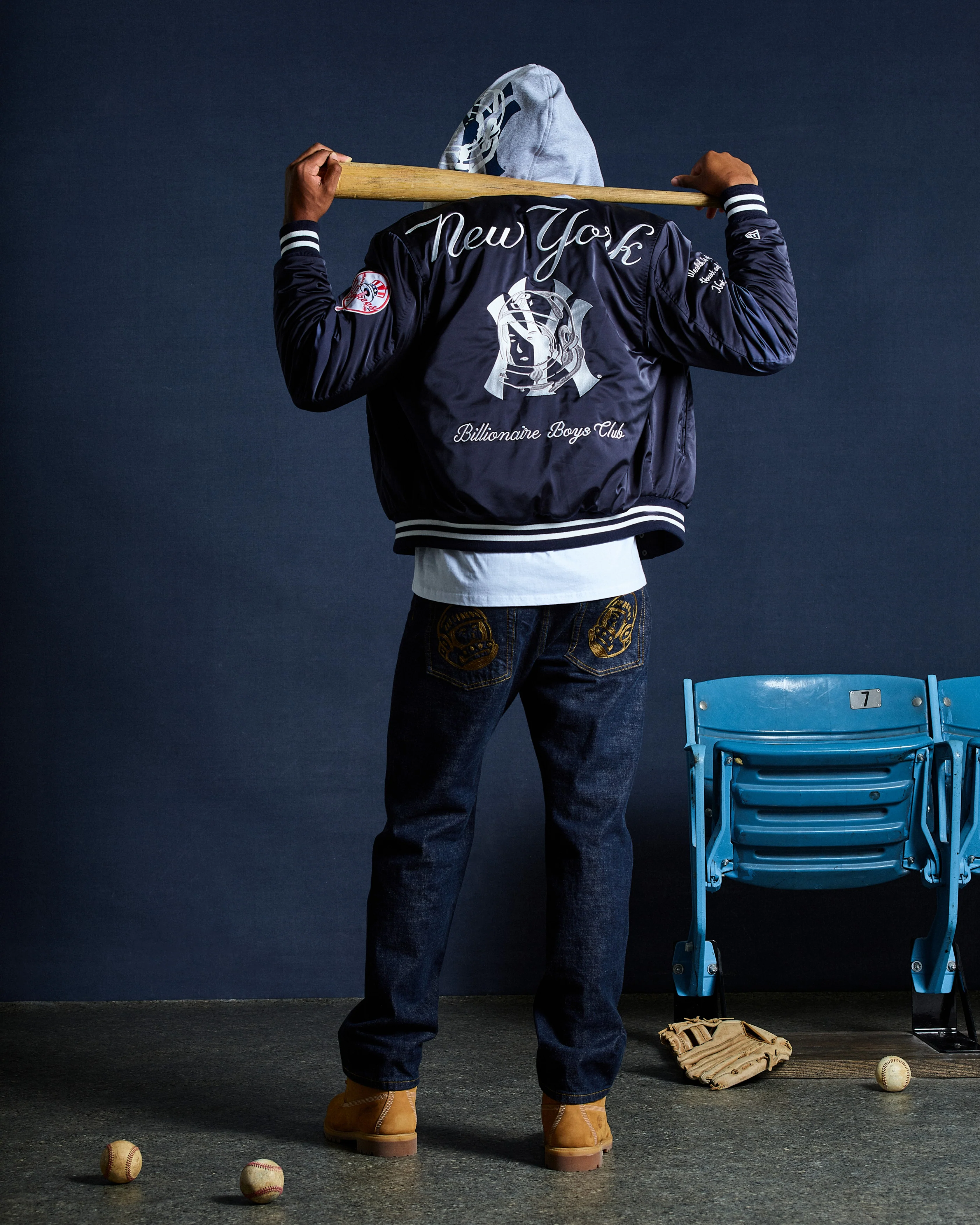 NYY SATIN STADIUM JACKET - NAVY - Image 4