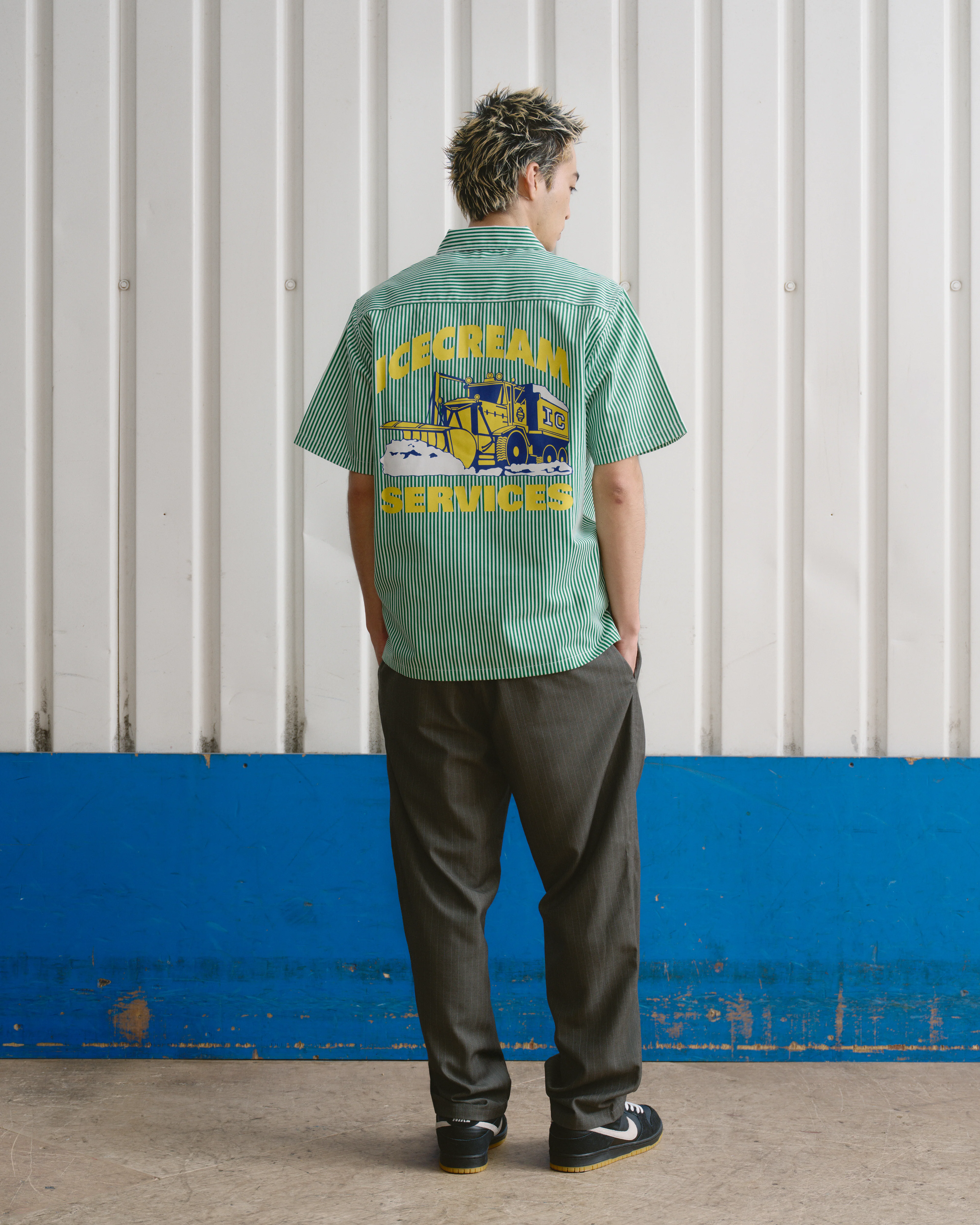 IC SERVICES QUARTER ZIP WORK SHIRT - GREEN/WHITE STRIPE - Image 3