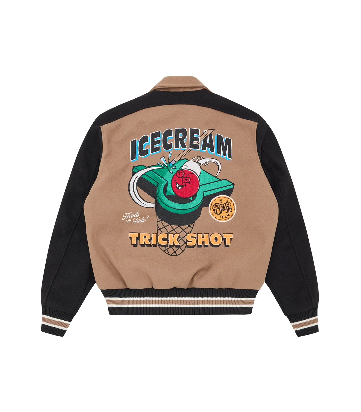 TRICK SHOT COLLARED VARSITY JACKET - TAUPE - Image 4