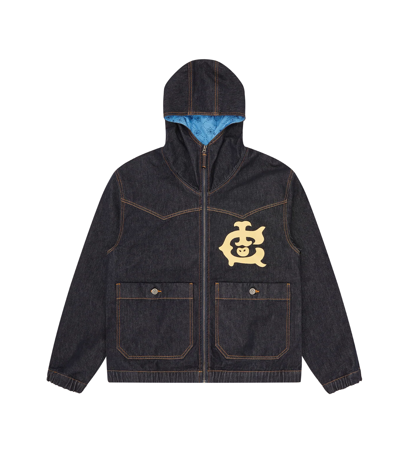 WESTERN PANELLED ZIP THROUGH DENIM JACKET - INDIGO